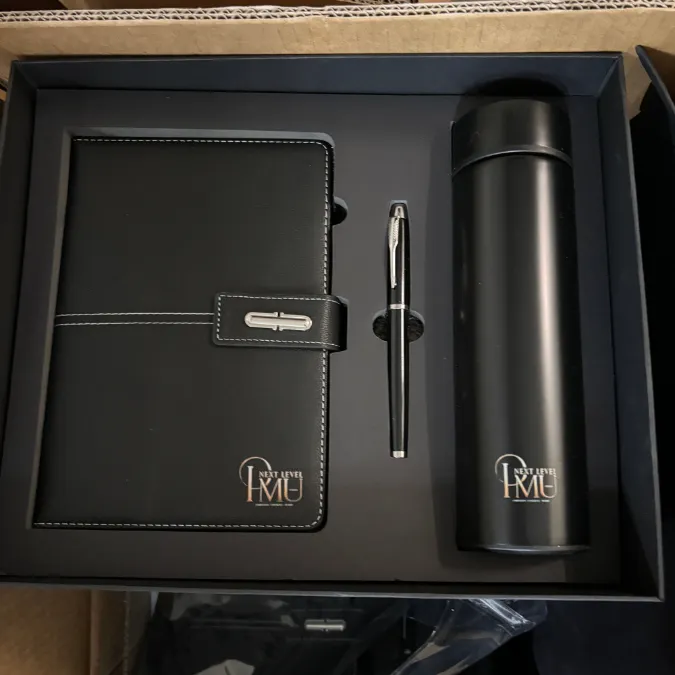 promotional corporate gift sets notebook and pen and thermal mug for business gifting