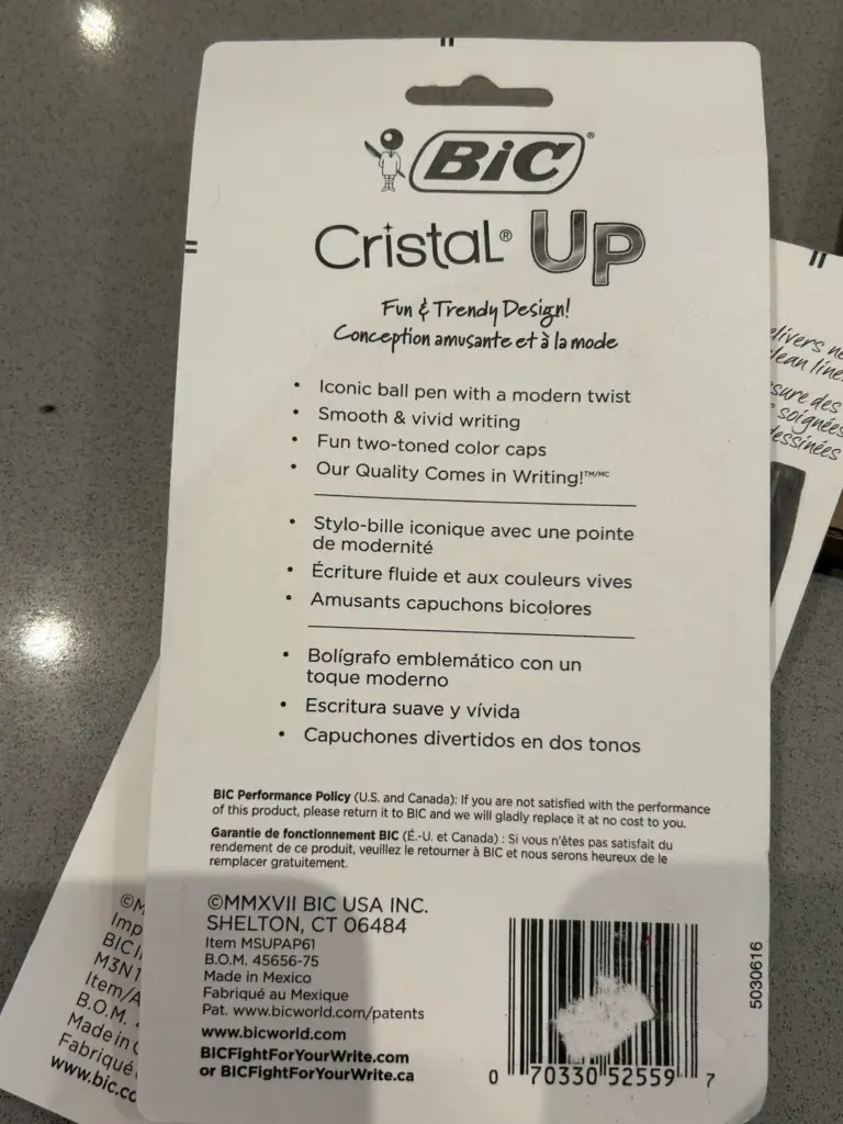 Bic Cristal Up Made in Mexico