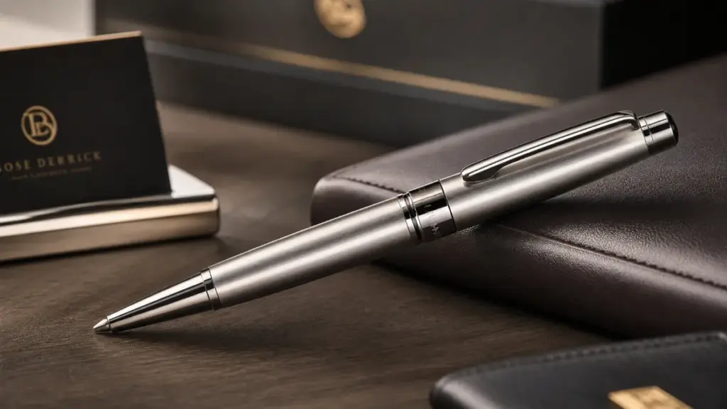 Premium metal pen on elegant executive desk