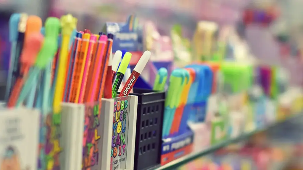 different pens on the shelf