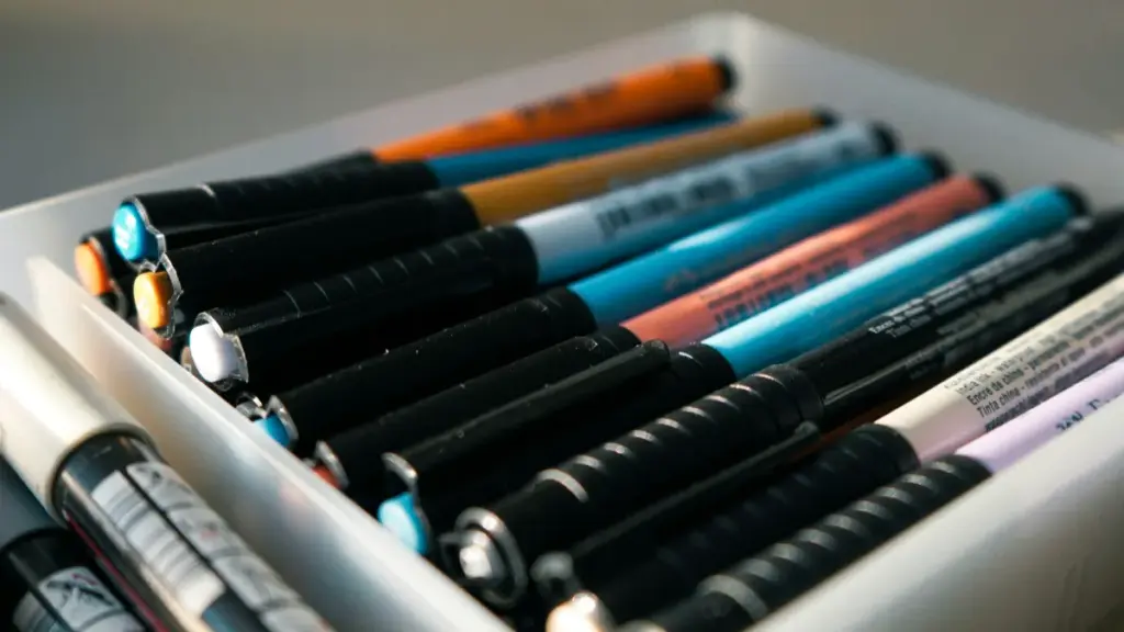 several pens in the box